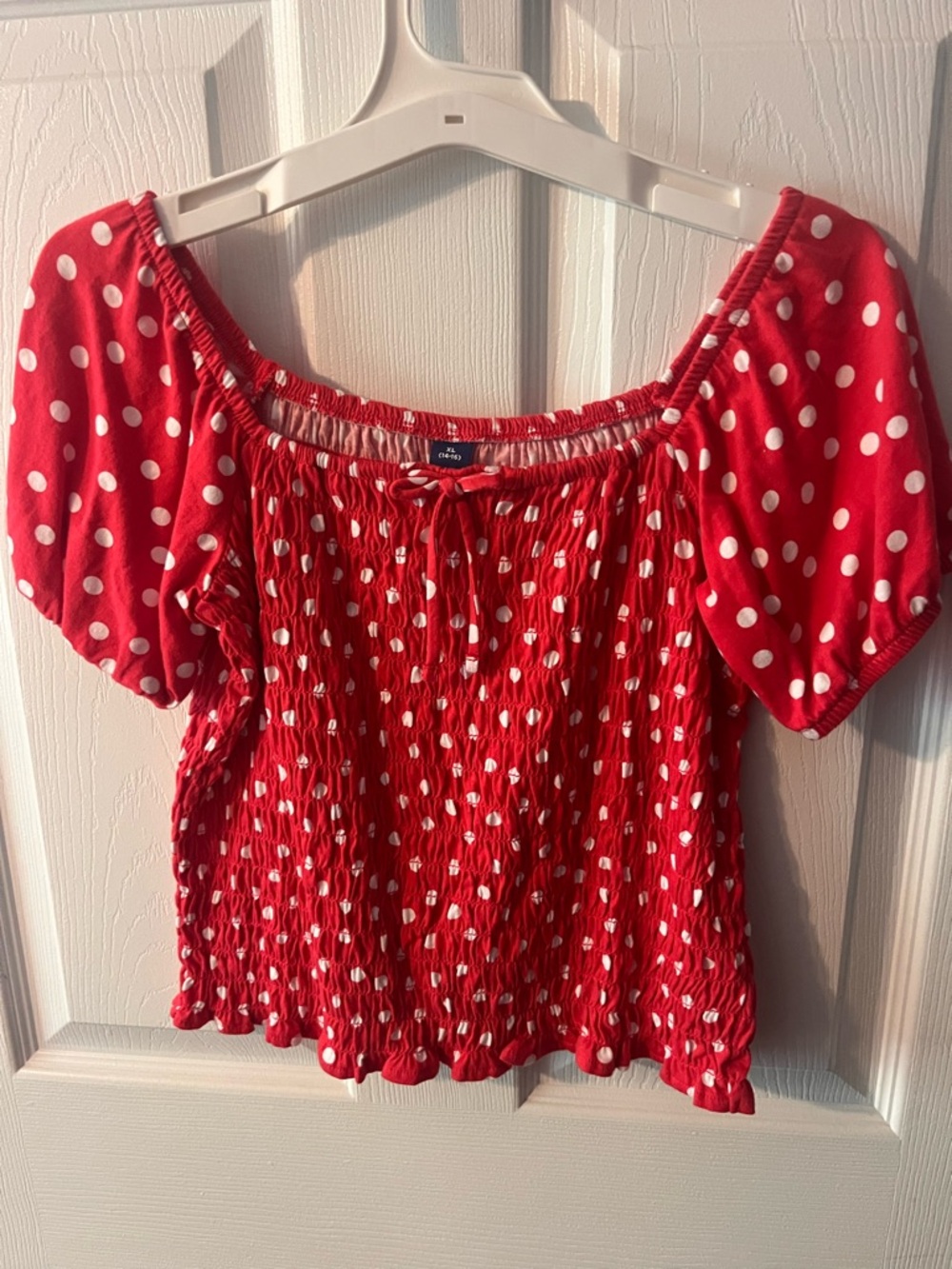 Old Navy Red and White Polka Dot Off-Shoulder Tee